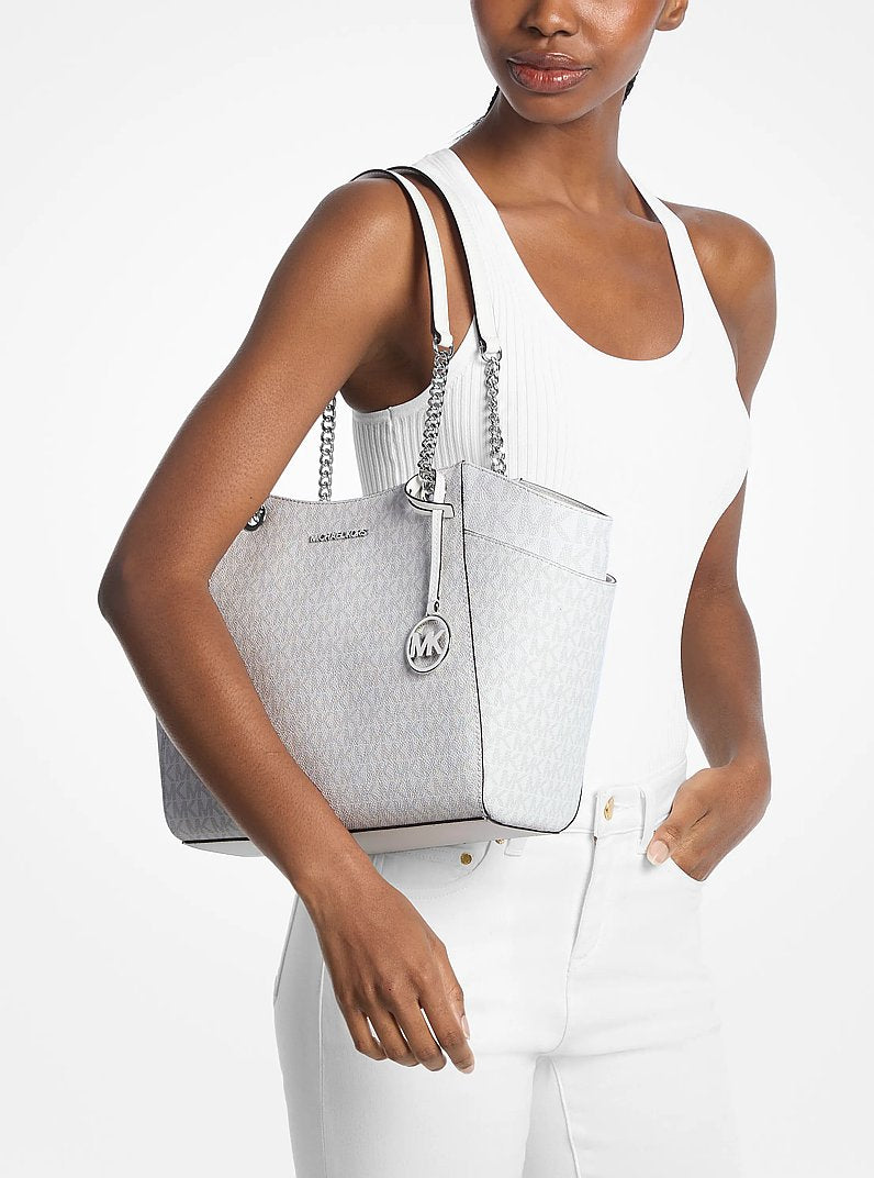 Jet Set Large Signature Logo Shoulder Bag (OPTIC WHITE)