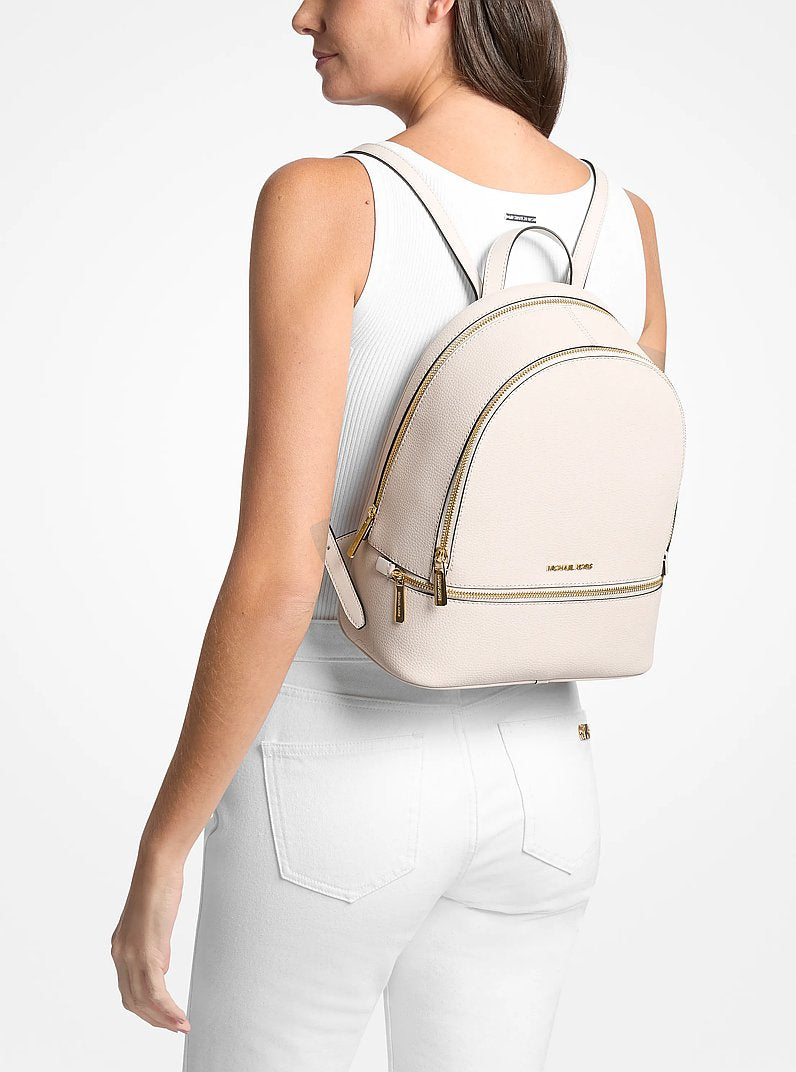 Rhea Medium Pebbled Leather Backpack (LT CREAM)
