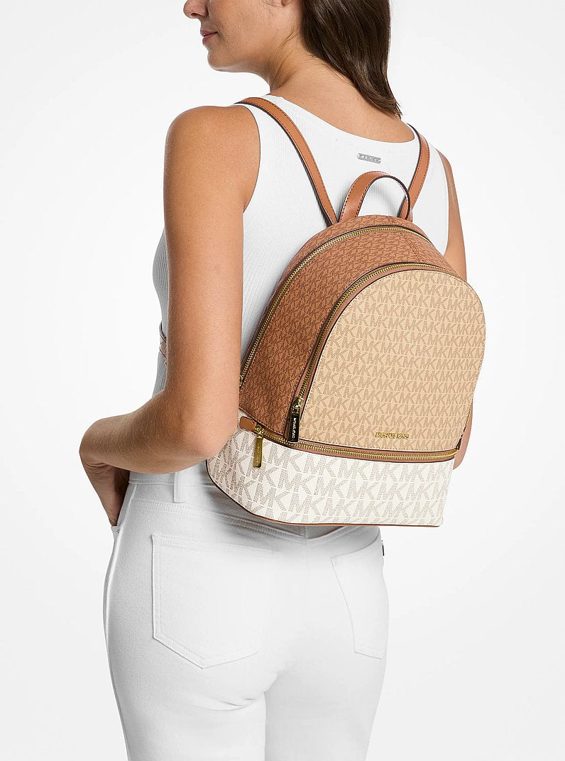 Rhea Medium Color-Block Signature Logo Backpack (CAMEL MLT)