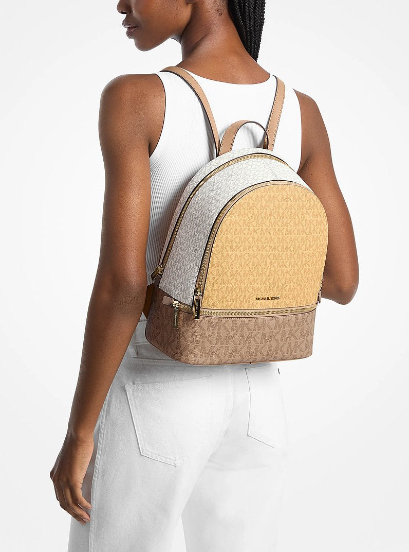 Rhea Medium Color-Block Signature Logo Backpack (HONEYWHEAT MULTI)