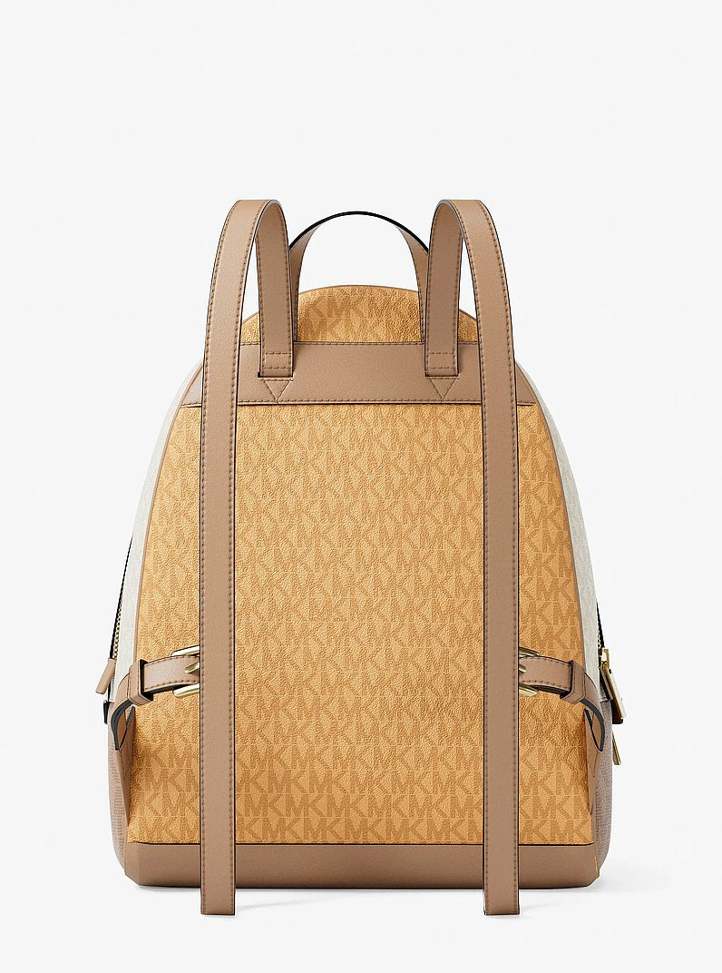 Rhea Medium Color-Block Signature Logo Backpack (HONEYWHEAT MULTI)