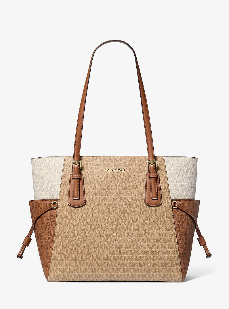 Voyager Large Color-Block Signature Logo Tote Bag (CAMEL MLT)