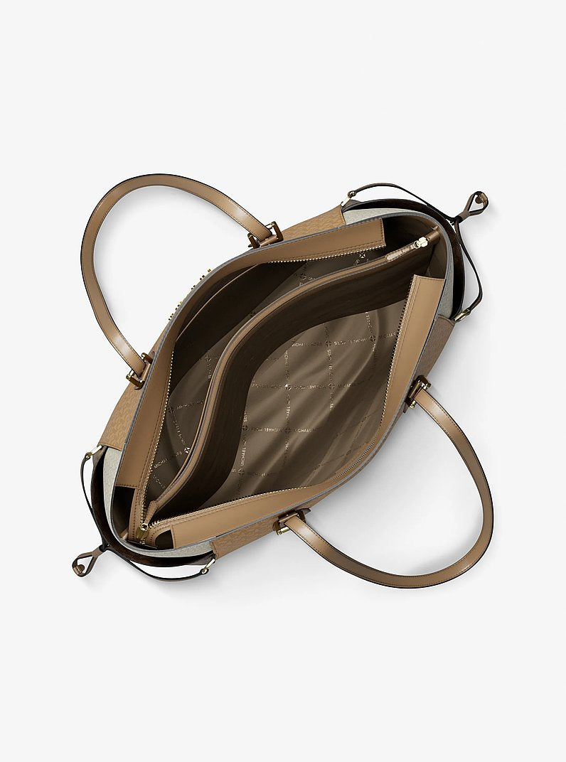 Voyager Large Color-Block Signature Logo Tote Bag (HONEYWHEAT MULTI)