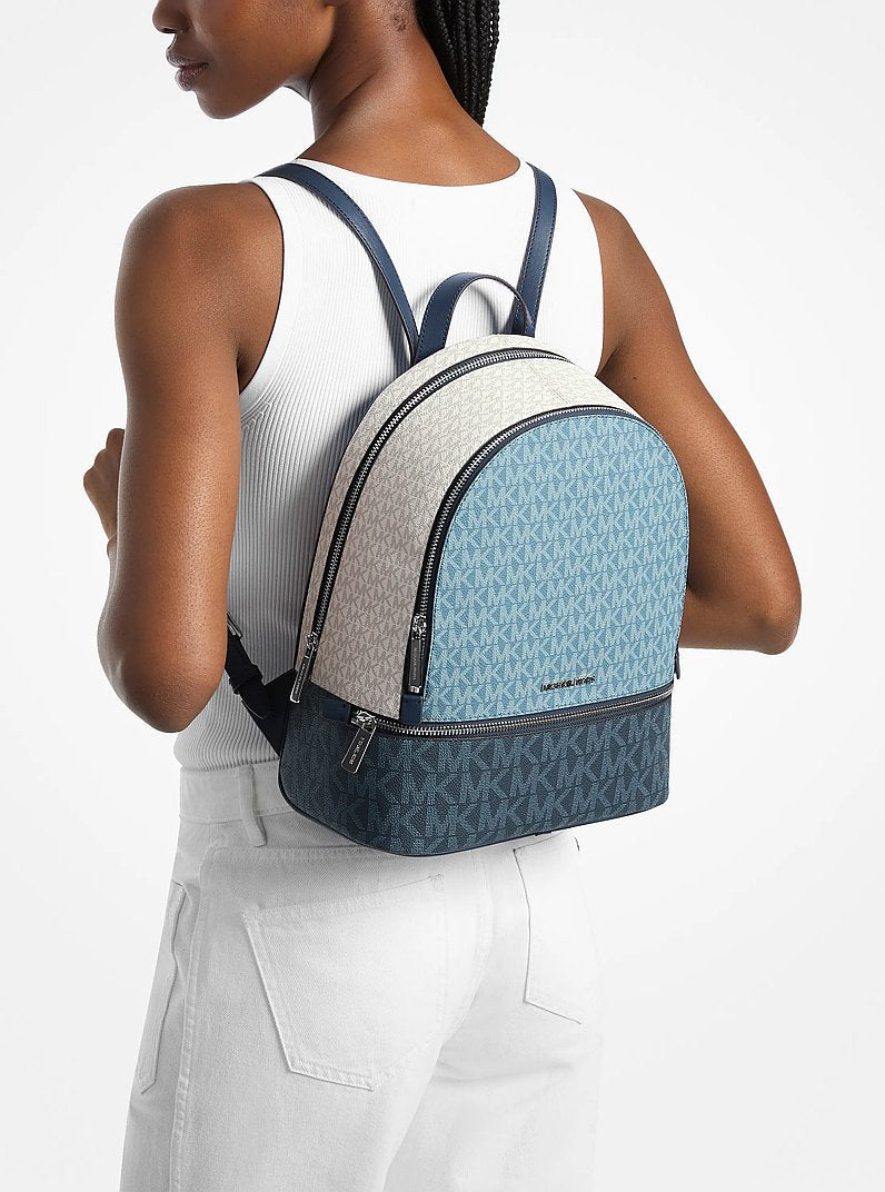 Rhea Medium Color-Block Signature Logo Backpack (DENIM MULTI)