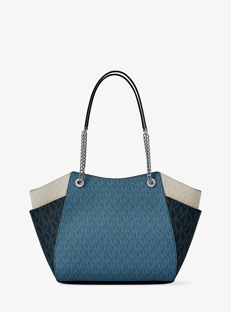 Jet Set Large Color-Block Signature Logo Shoulder Bag (DENIM MULTI)