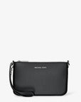 Jet Set Small Pebbled Leather Convertible Wristlet (BLACK)