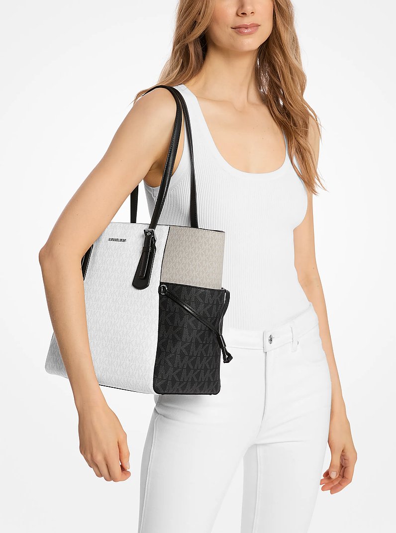 Voyager Large Color-Block Signature Logo Tote Bag (OPWHT MULTI)