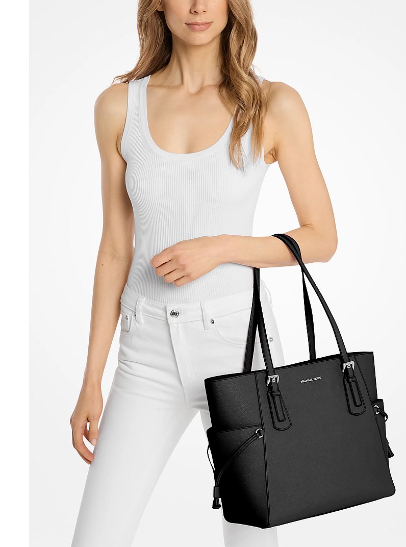 Voyager Large Saffiano Leather Tote Bag (BLACK)