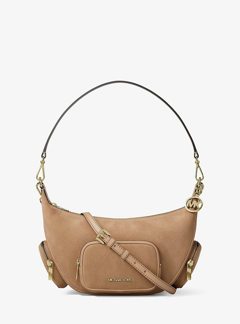 Merritt Medium Suede Convertible Shoulder Bag (CAMEL)