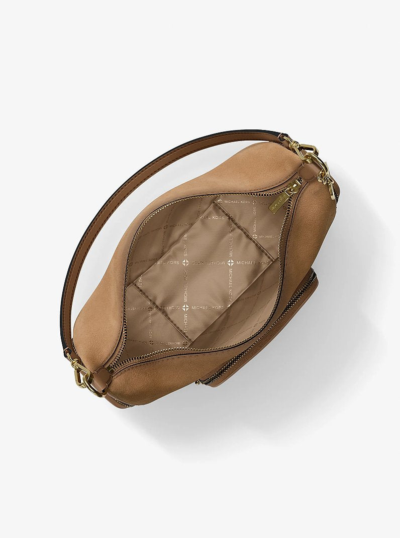 Merritt Medium Suede Convertible Shoulder Bag (CAMEL)