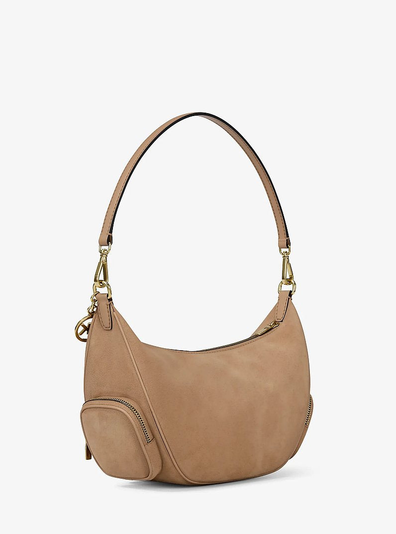 Merritt Medium Suede Convertible Shoulder Bag (CAMEL)