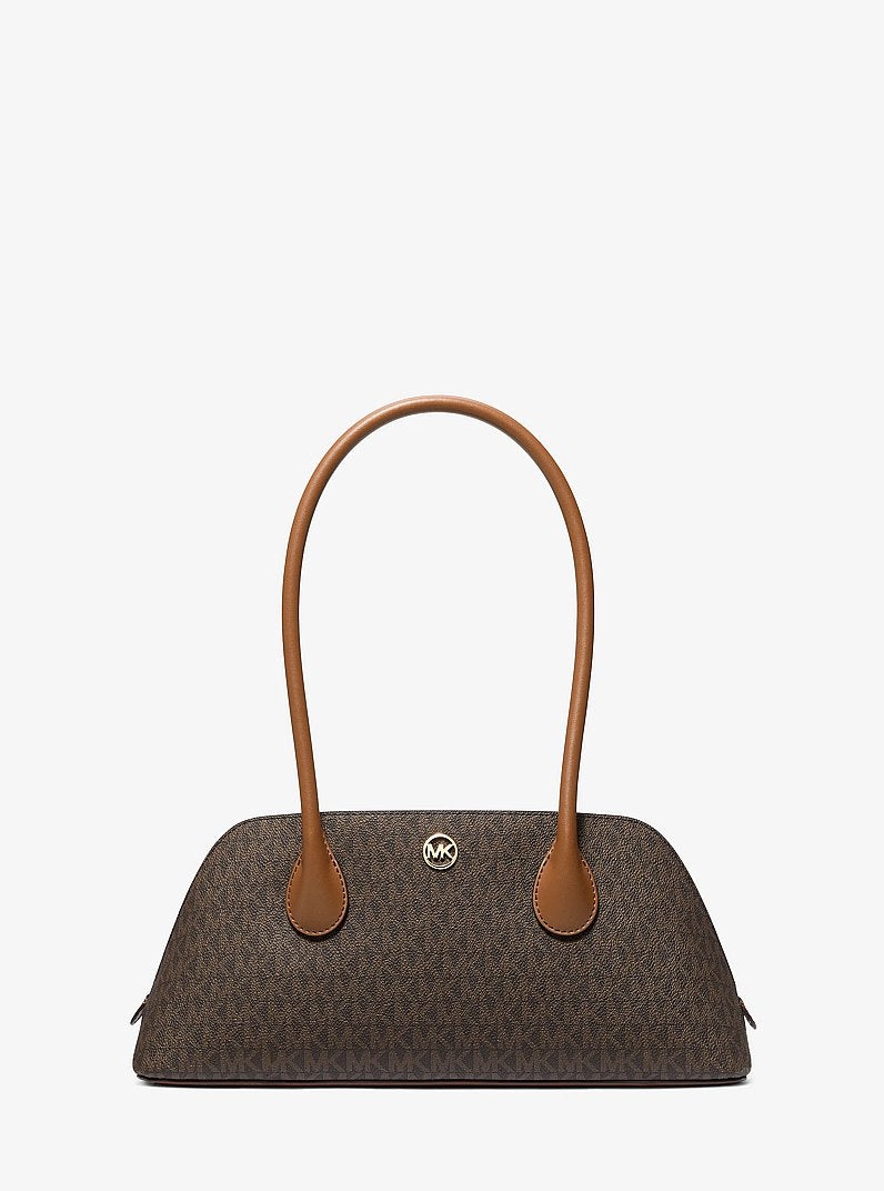 Petra Medium Signature Logo Shoulder Bag (BROWN)