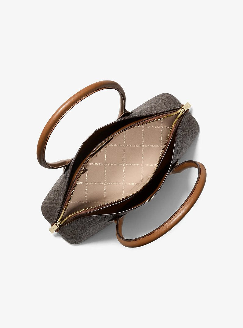 Petra Medium Signature Logo Shoulder Bag (BROWN)