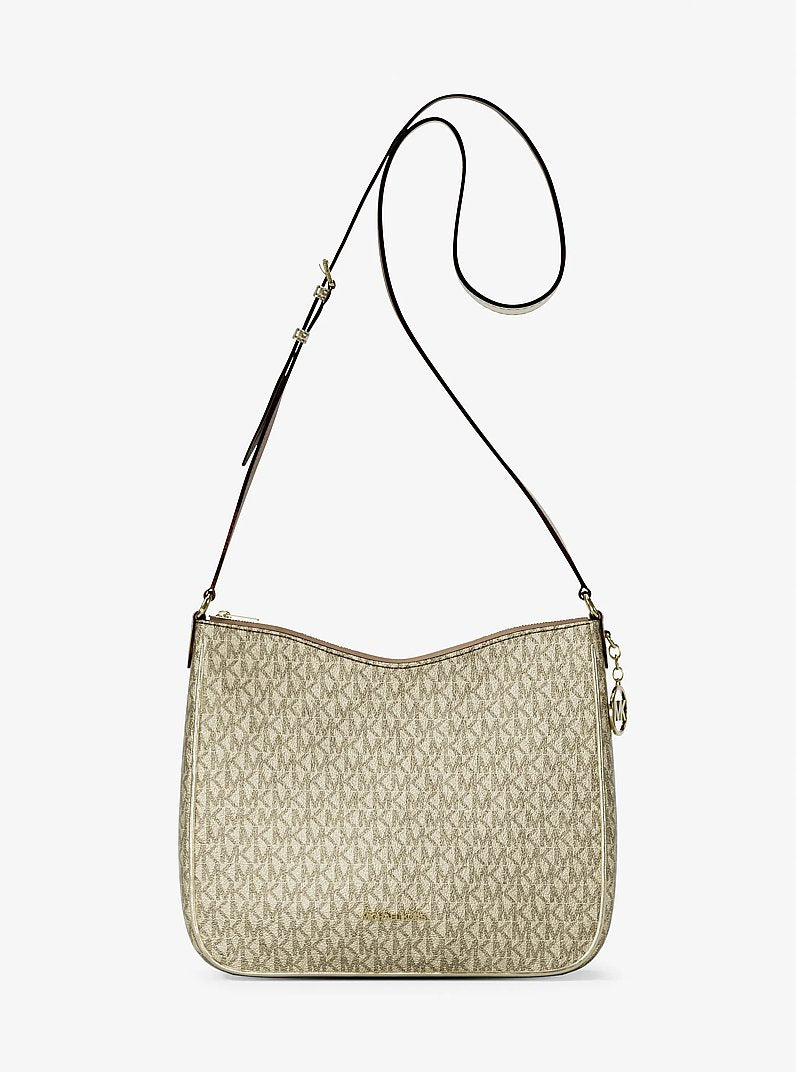 Nayla Medium Metallic Signature Logo Messenger Bag (PALE GOLD)