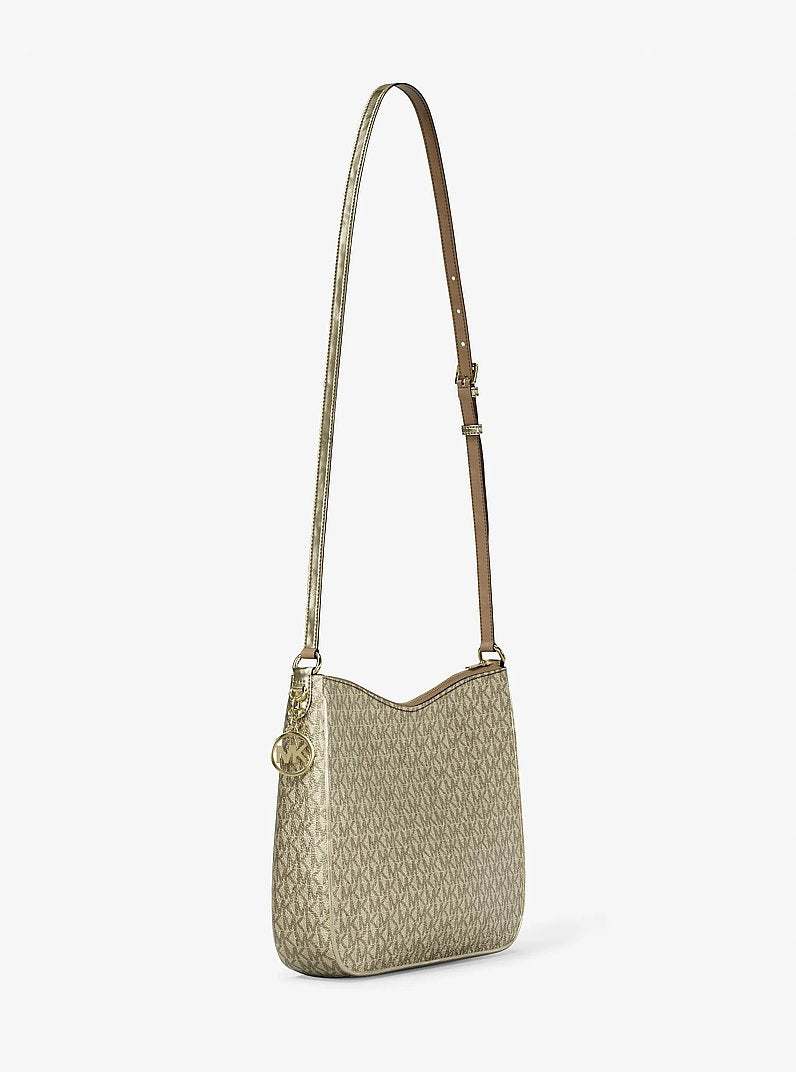 Nayla Medium Metallic Signature Logo Messenger Bag (PALE GOLD)