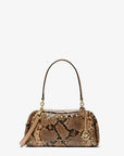 Cecily Small Studded Snake Embossed Shoulder Bag (CAMEL)