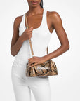 Cecily Small Studded Snake Embossed Shoulder Bag (CAMEL)