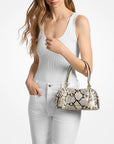 Cecily Small Studded Snake Embossed Shoulder Bag (LT CREAM)
