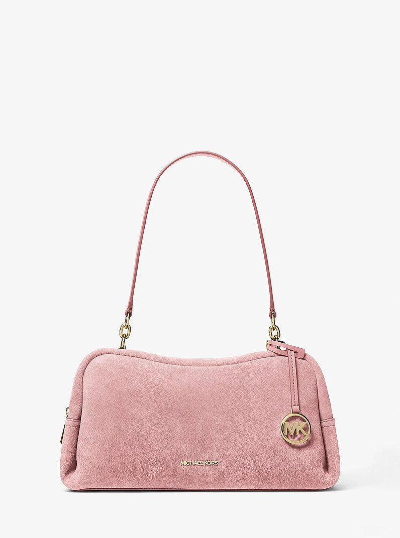 Cecily Medium Suede Shoulder Bag (POWDER BLUSH)