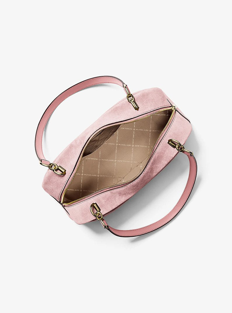 Cecily Medium Suede Shoulder Bag (POWDER BLUSH)