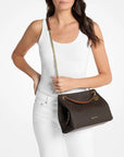 Christina Medium Signature Logo Messenger Bag (BROWN)