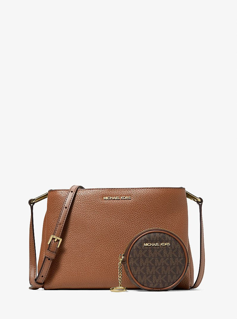 Trisha Pebbled Leather Crossbody Bag With Pouch Gift Set (LUGGAGE)