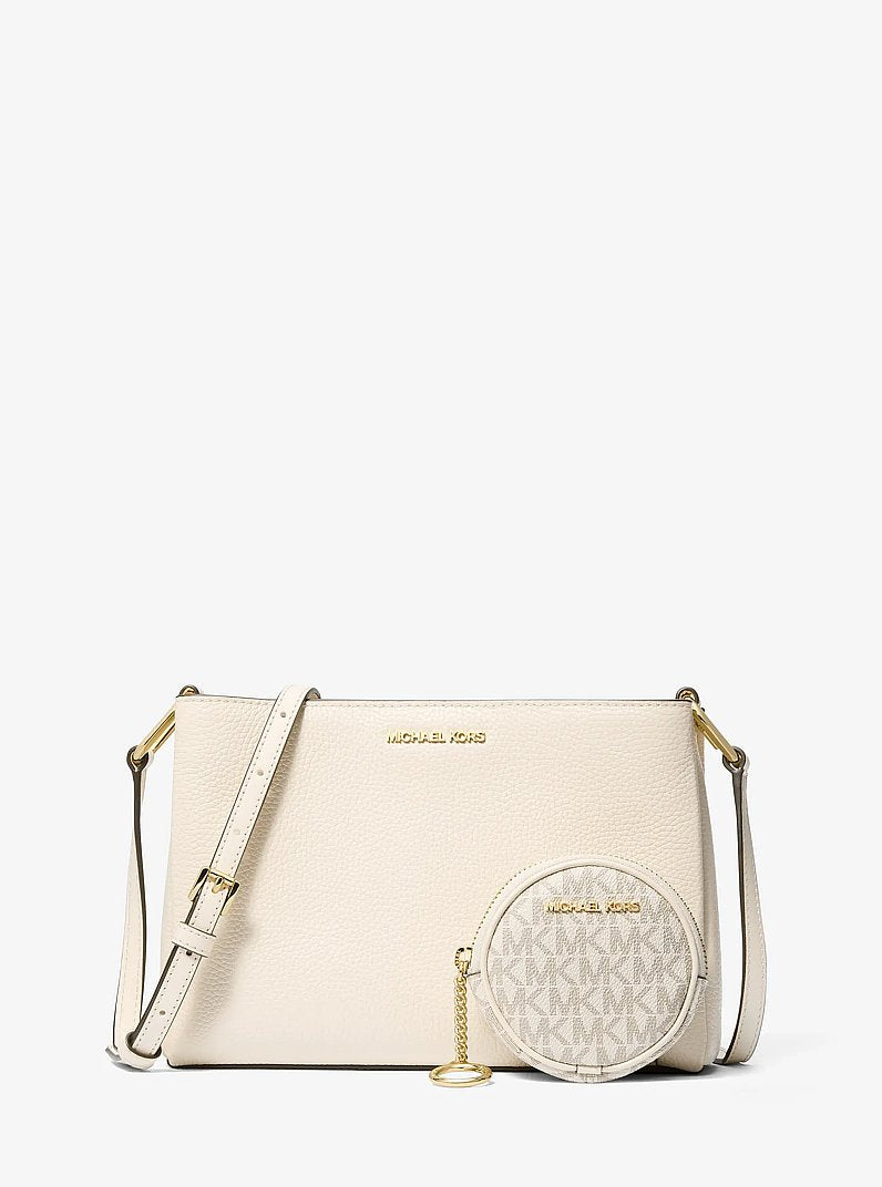 Trisha Pebbled Leather Crossbody Bag With Pouch Gift Set (LT CREAM)