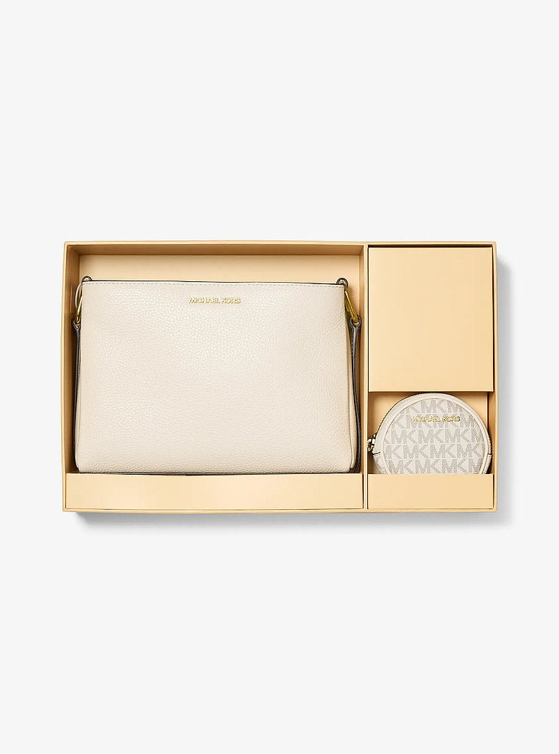 Trisha Pebbled Leather Crossbody Bag With Pouch Gift Set (LT CREAM)