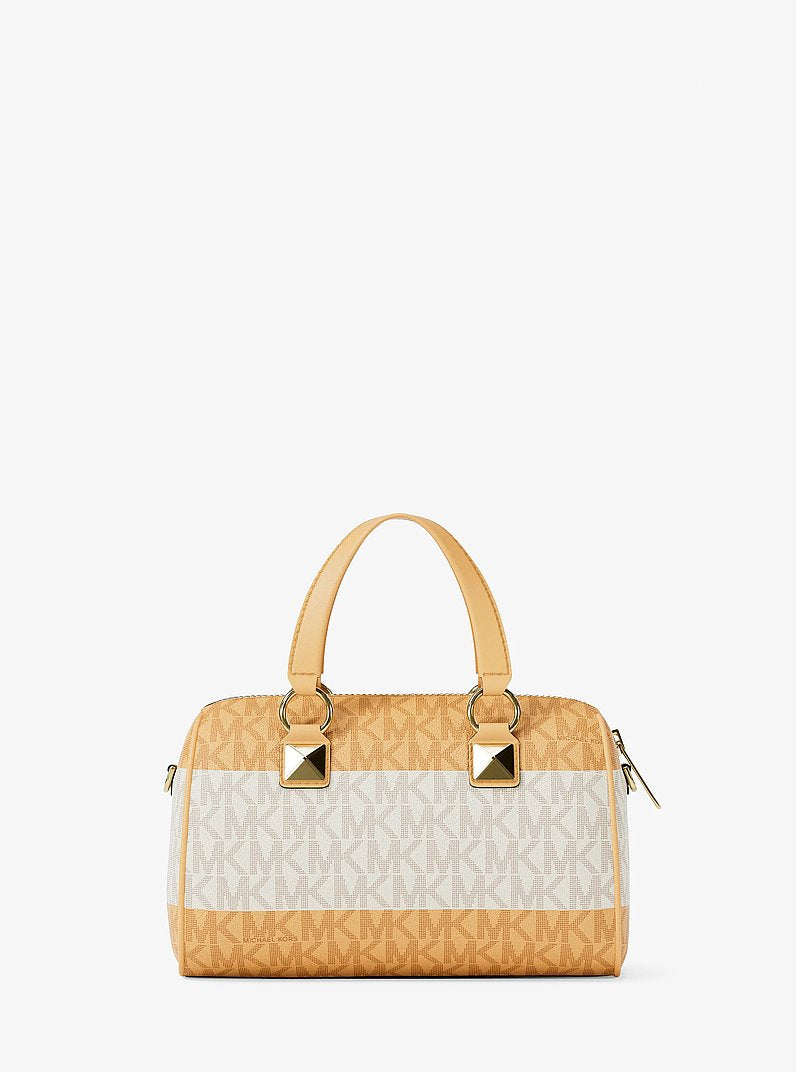 Grayson Small Striped Signature Logo Duffel Crossbody Bag (HONEYWHEAT)