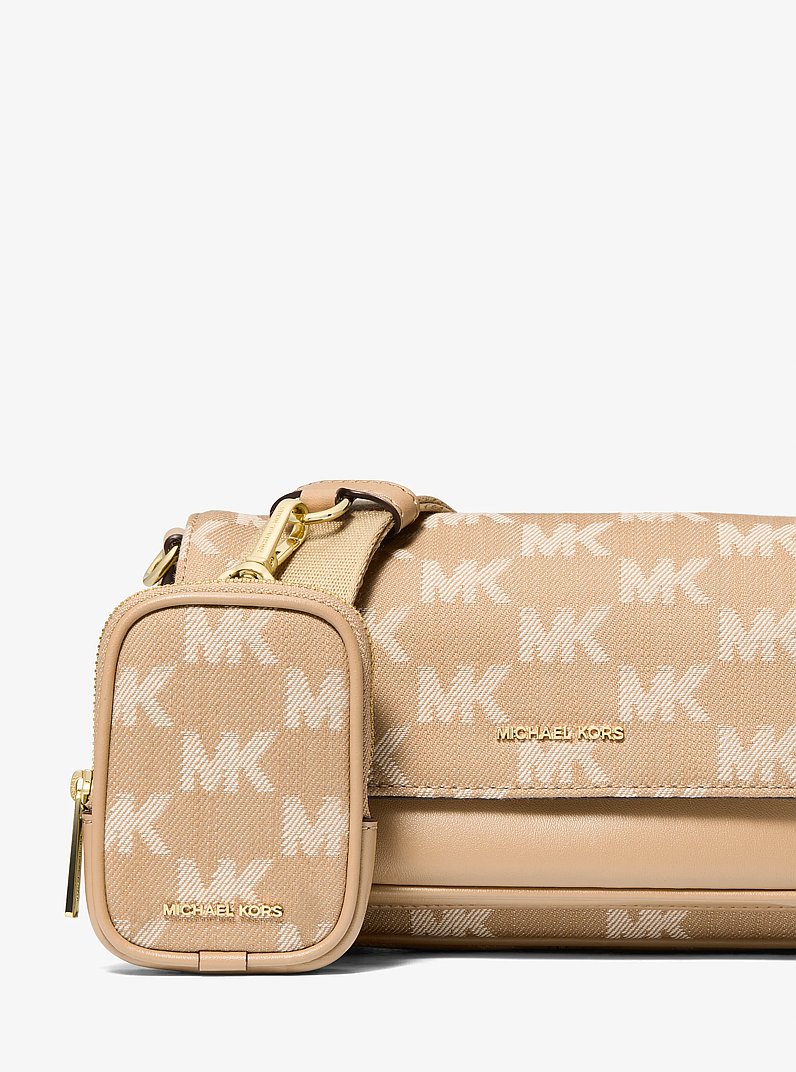 Jet Set Travel Small Logo Jacquard Denim Crossbody Bag With Pouch (CAMEL)
