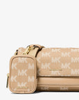Jet Set Travel Small Logo Jacquard Denim Crossbody Bag With Pouch (CAMEL)