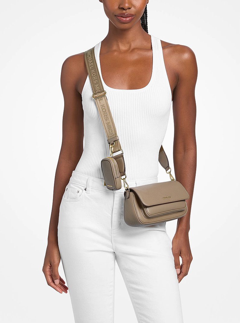 Jet Set Travel Small Pebbled Leather Crossbody Bag With Pouch (CAMEL)