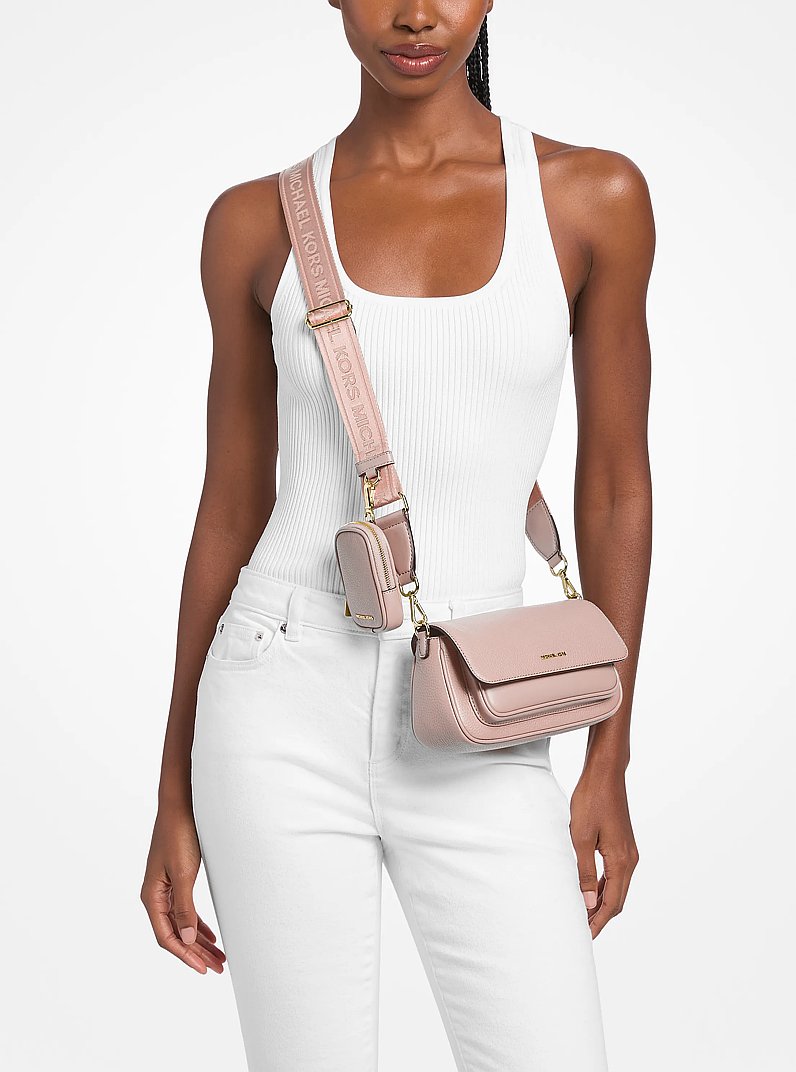 Jet Set Travel Small Pebbled Leather Crossbody Bag With Pouch (POWDER BLUSH)