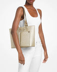Jet Set Medium Metallic Signature Logo Pocket Tote Bag (PALE GOLD)