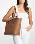 Eva Large Saffiano Leather Tote Bag (LUGGAGE)