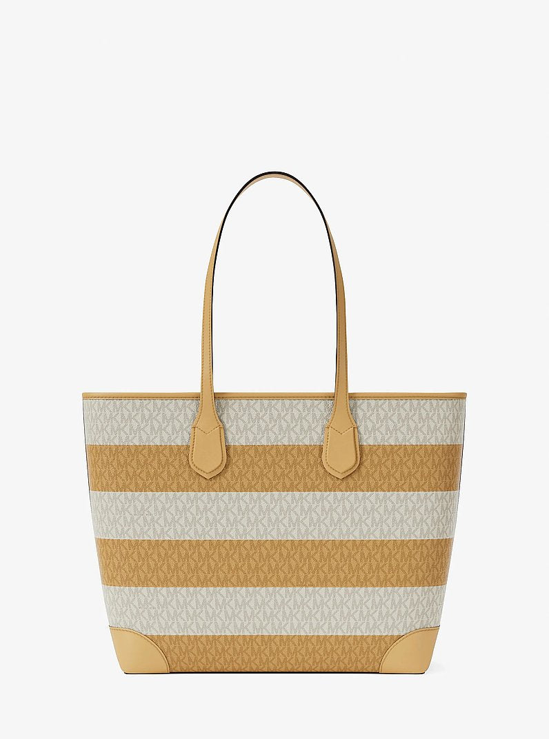 Eva Large Striped Signature Logo Tote Bag (HONEYWHEAT)