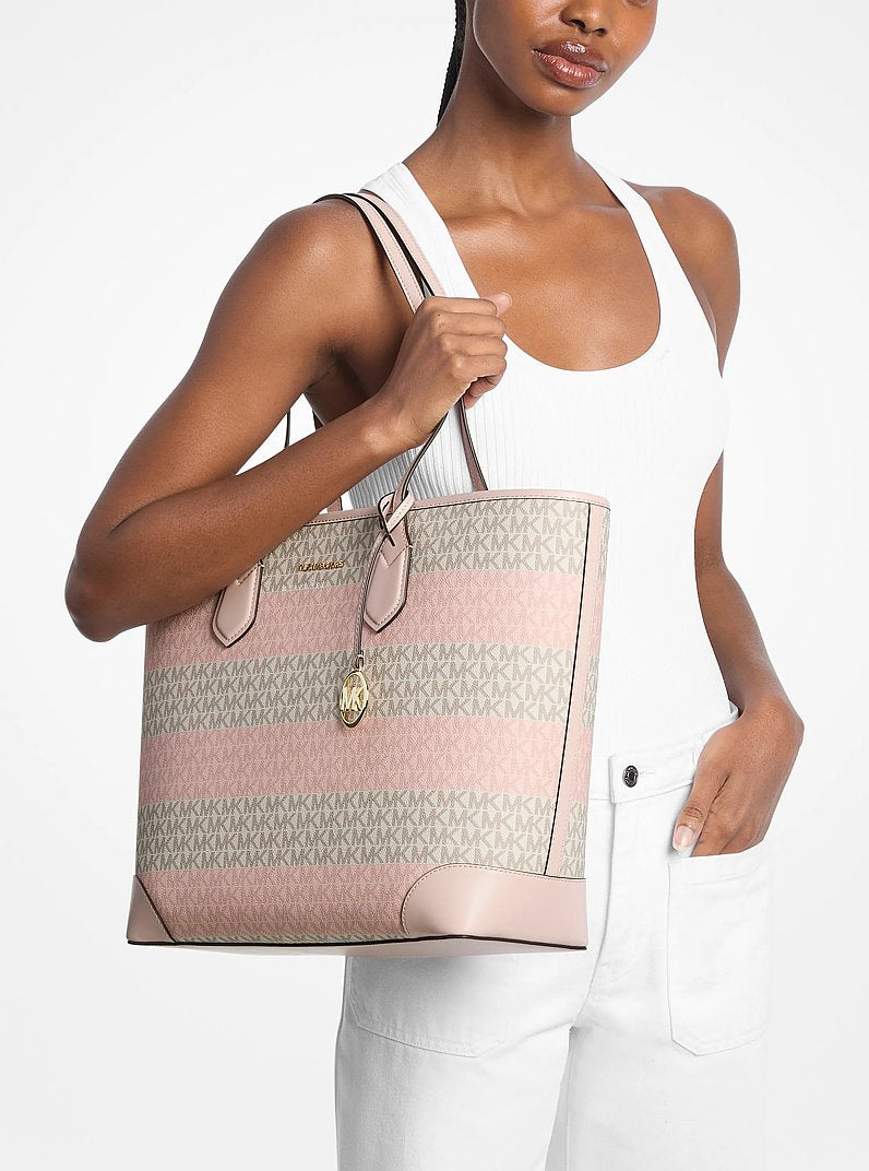 Eva Large Striped Signature Logo Tote Bag (POWDER BLUSH)