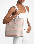 Eva Large Striped Signature Logo Tote Bag (POWDER BLUSH)