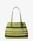 Avalon Medium Striped Woven Tote Bag (LIME)