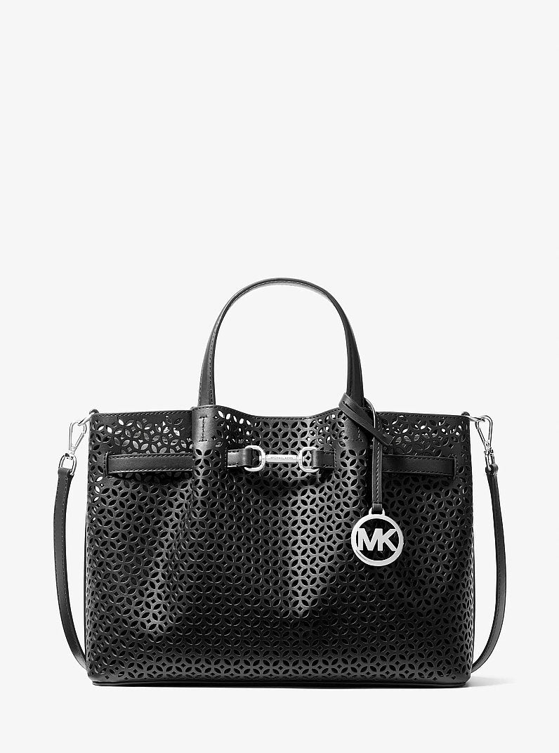Carson Medium Floral Laser Cut Satchel (BLACK)