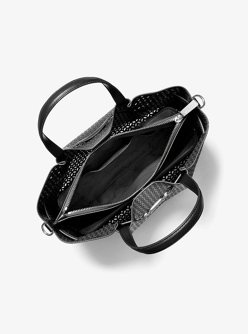 Carson Medium Floral Laser Cut Satchel (BLACK)