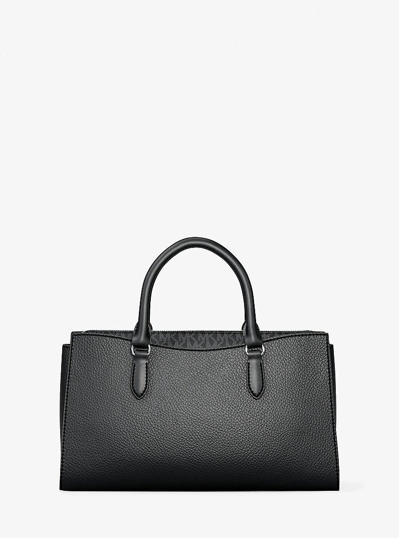 Arden Medium Pebbled Leather and Signature Logo Top-Zip Satchel (BLACK)