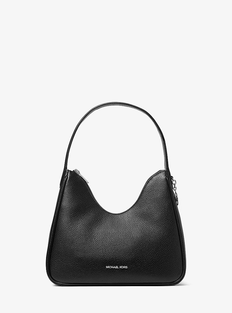 Nayla Small Pebbled Leather Hobo Shoulder Bag (BLACK)