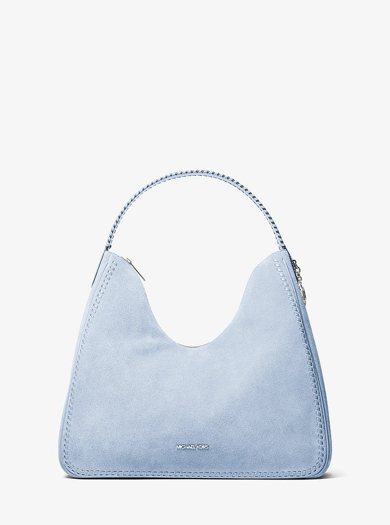 Nayla Medium Suede Hobo Shoulder Bag (PALE OCEAN)