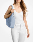 Nayla Medium Suede Hobo Shoulder Bag (PALE OCEAN)