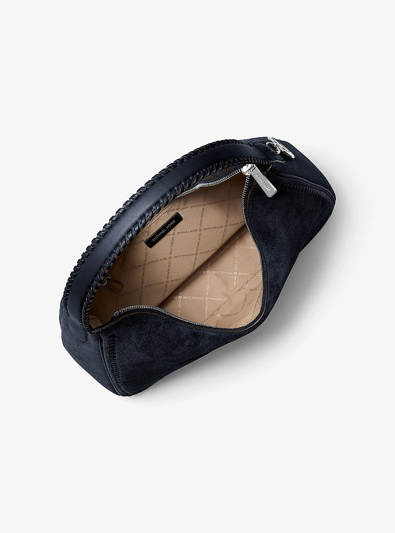 Nayla Medium Suede Hobo Shoulder Bag (NAVY)
