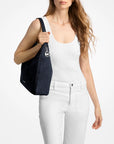Nayla Medium Suede Hobo Shoulder Bag (NAVY)