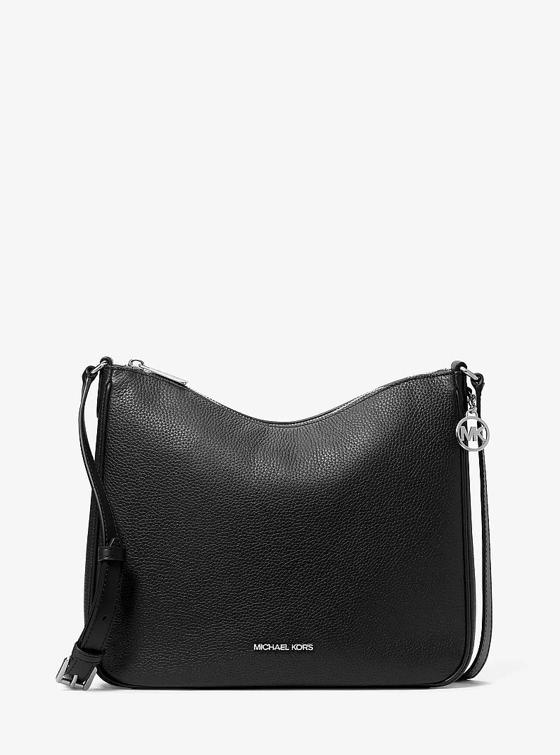 Nayla Medium Pebbled Leather Messenger Bag (BLACK)