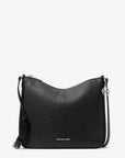Nayla Medium Pebbled Leather Messenger Bag (BLACK)