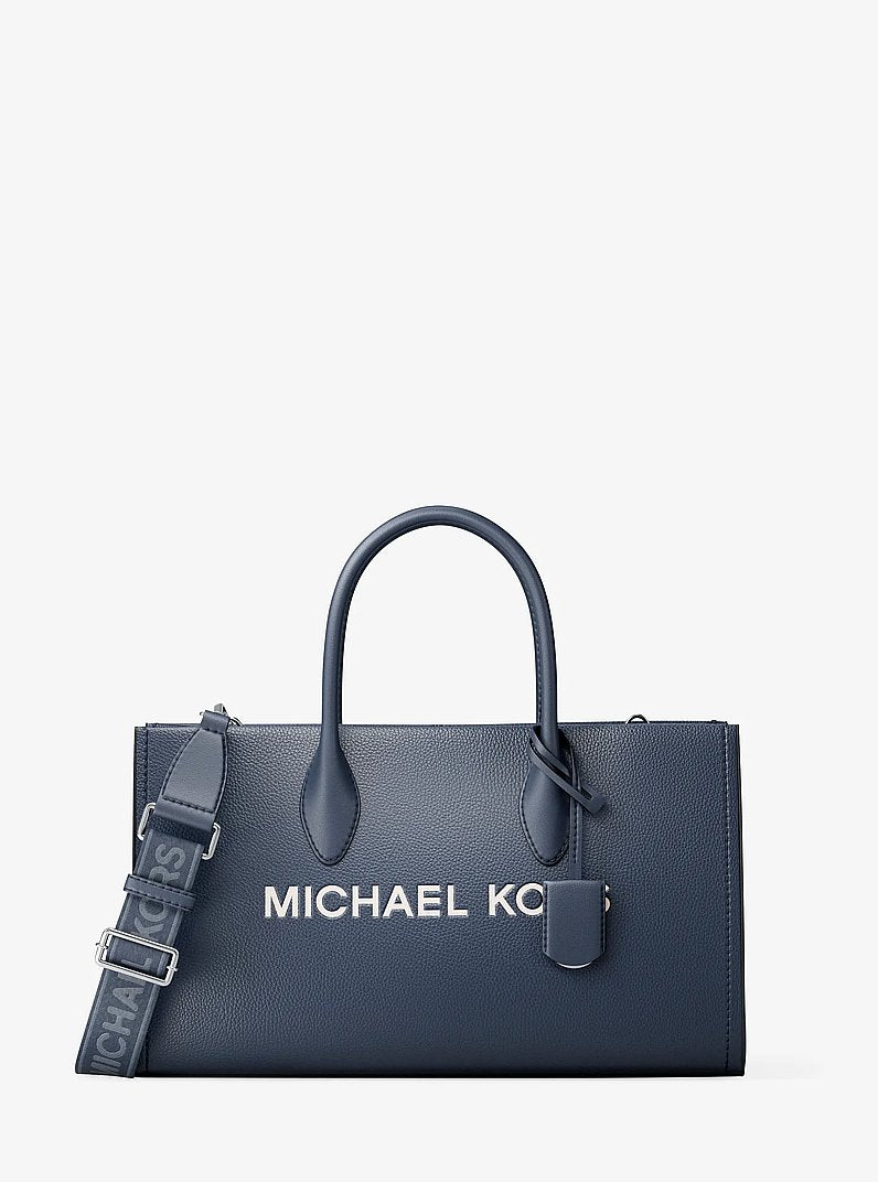Mirella Medium Pebbled Leather Satchel (NAVY)